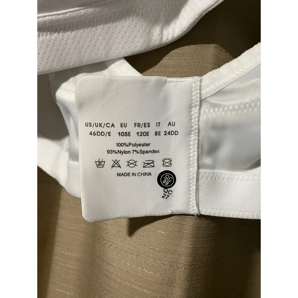 Zerobound White High Impact Sports Bra W252 Mesh Wireless 46DD NEW